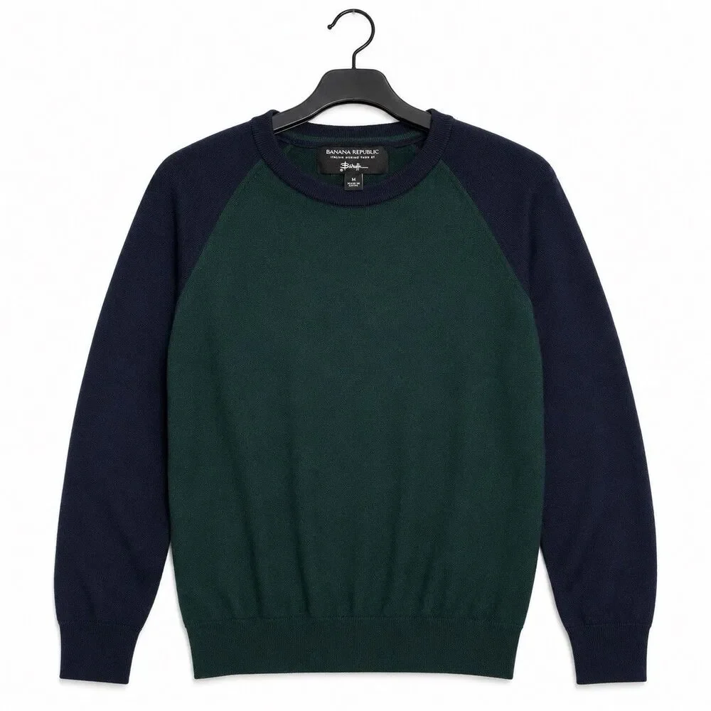 Banana Republic Men’s Merino Wool By Baruffa Sweater M Sea Green Navy Raglan